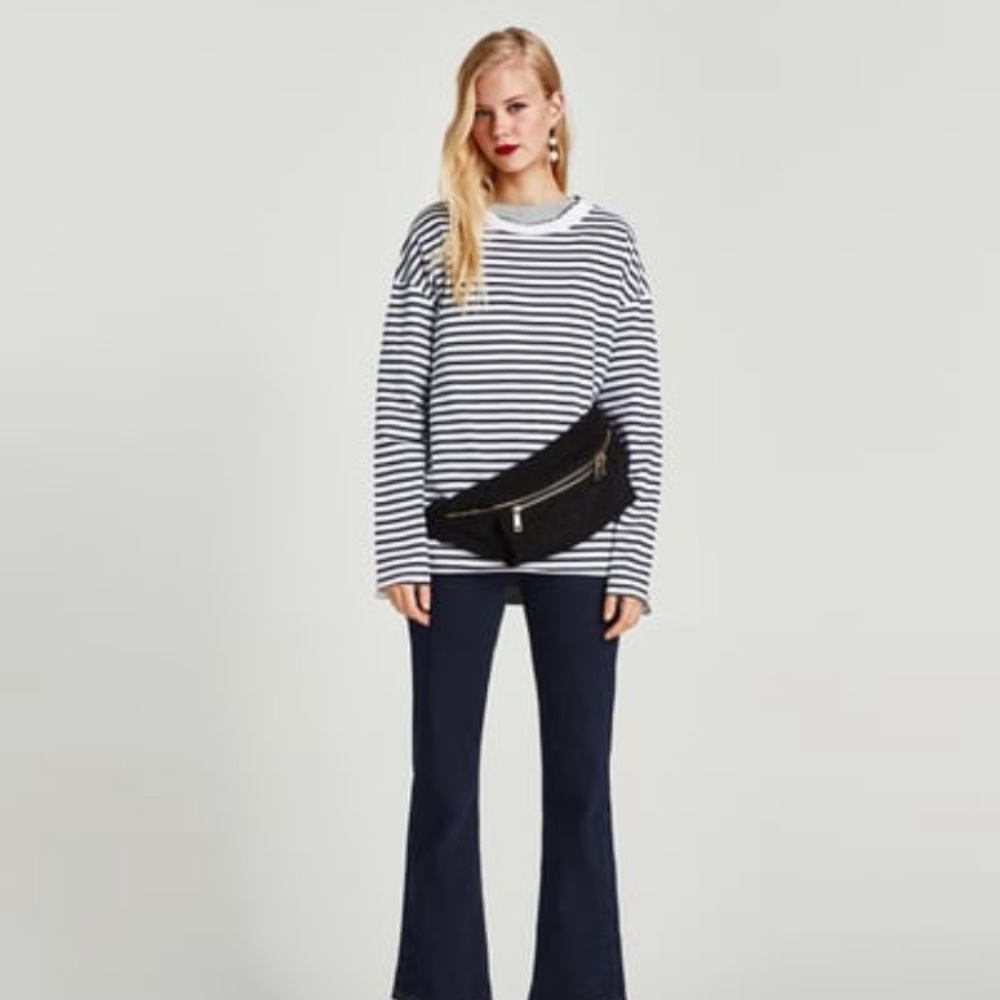 ZARA | Women’s White & Navy Striped Top in Size S